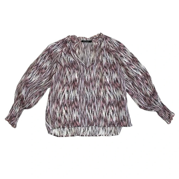 Magali Pascal Blouse Women's XS Extra Small Pink White Print Long Sleeve Top - Picture 4 of 14